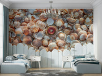 Stunning beach treasures wall mural for coastal rooms.

