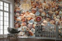 Elegant mural design showcasing beach treasures.

