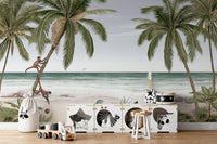 Tropical tree wallpaper mural with serene beach scenery KB12