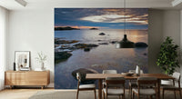 Panoramic ocean sunset wallpaper for a wide hall feature wall mural.