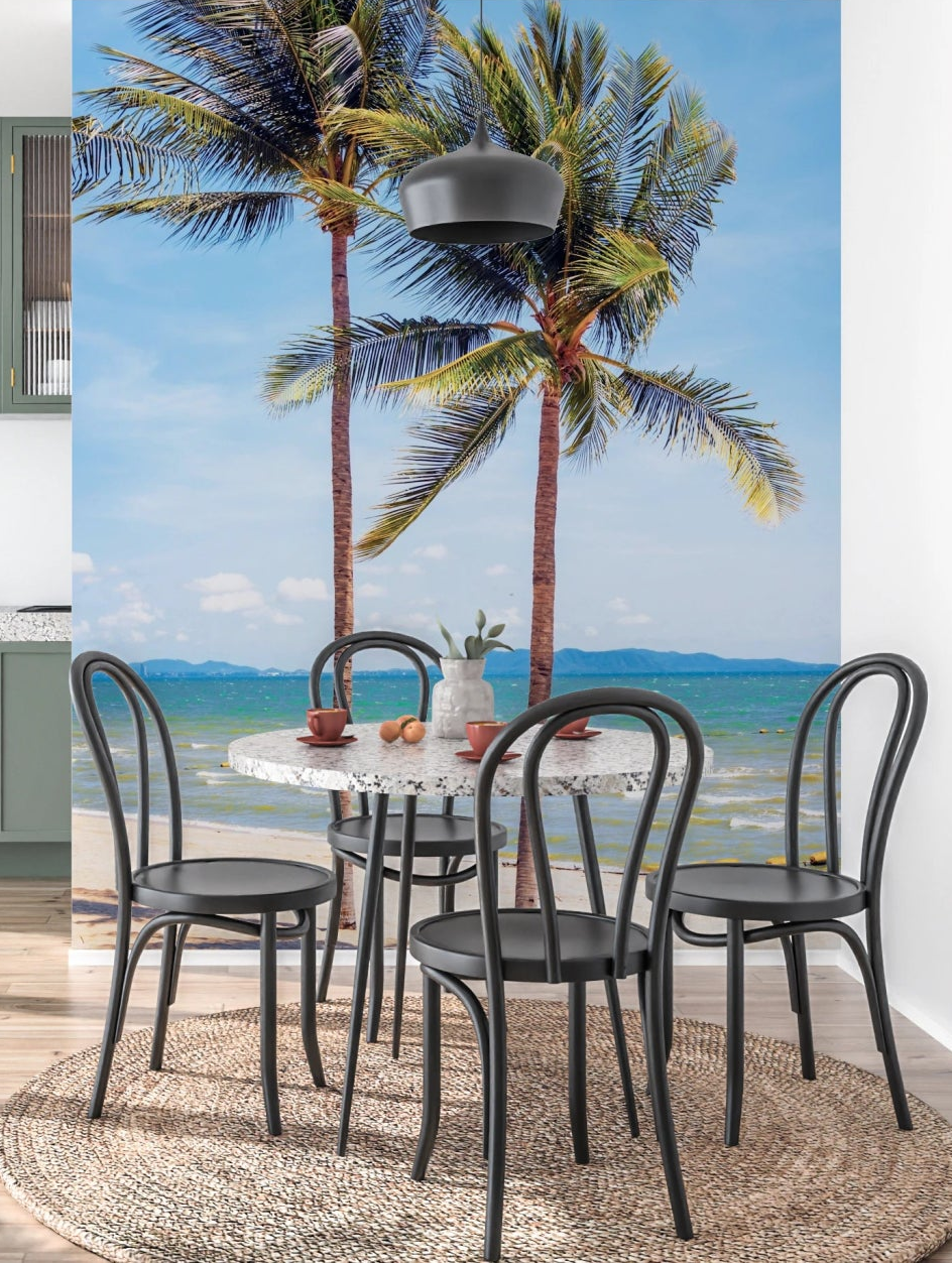 Kitchen with Beachfront Bliss wall mural and tall tropical palm trees, GD8142