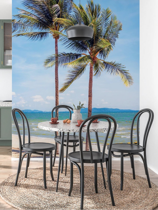 Kitchen with Beachfront Bliss wall mural and tall tropical palm trees