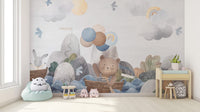 Bunny and bear boat wall mural
