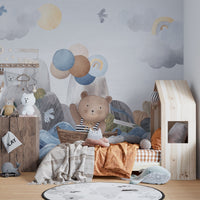 Bear and bunny playful wall mural
