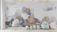 Adventure-themed nursery wallpaper design
