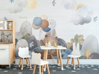 Playful bear and bunny wallpaper
