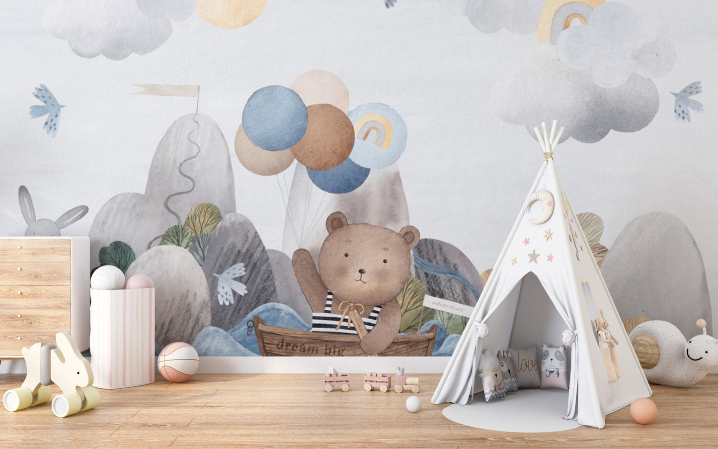 Bunny sailing adventure wall covering
