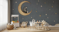 Bear on The Moon Blue Wall Mural with soft stars and clouds, GD9170