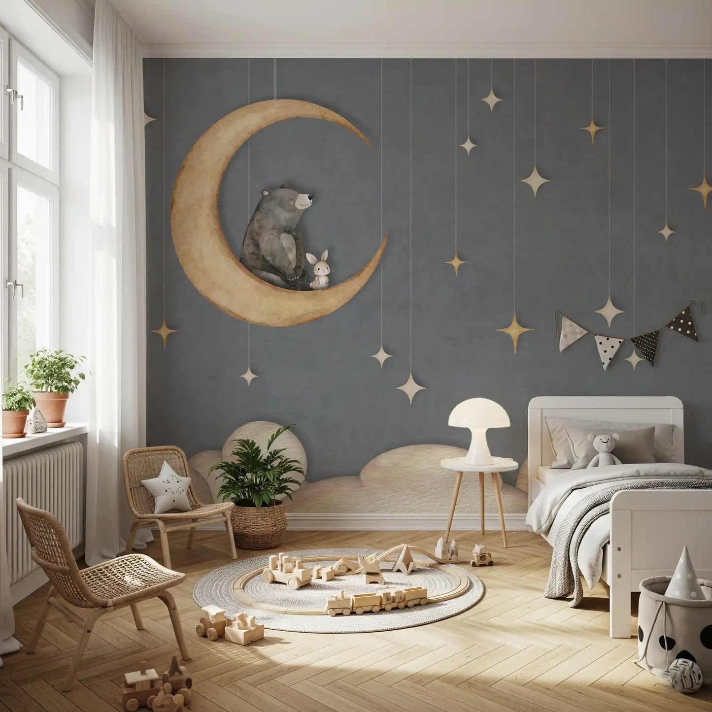 Dreamy moon Wall Mural in Bear on The Moon Blue tones, GD9170