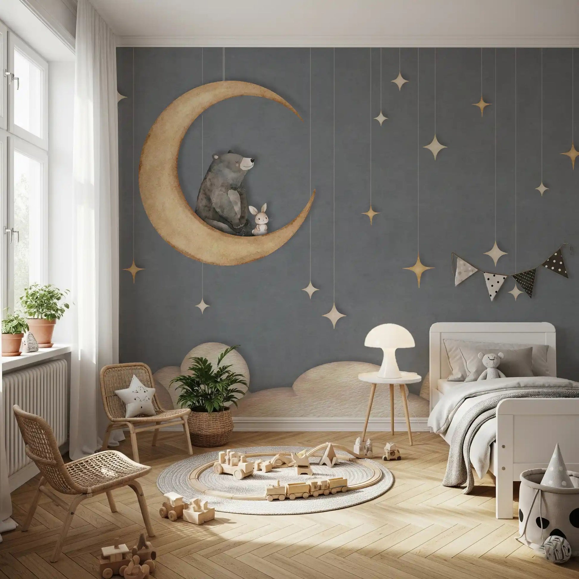 Dreamy moon Wall Mural in Bear on The Moon Blue tones, GD9170