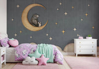 Bear on The Moon Blue Wall Mural with bear and bunny on moon, GD9170
