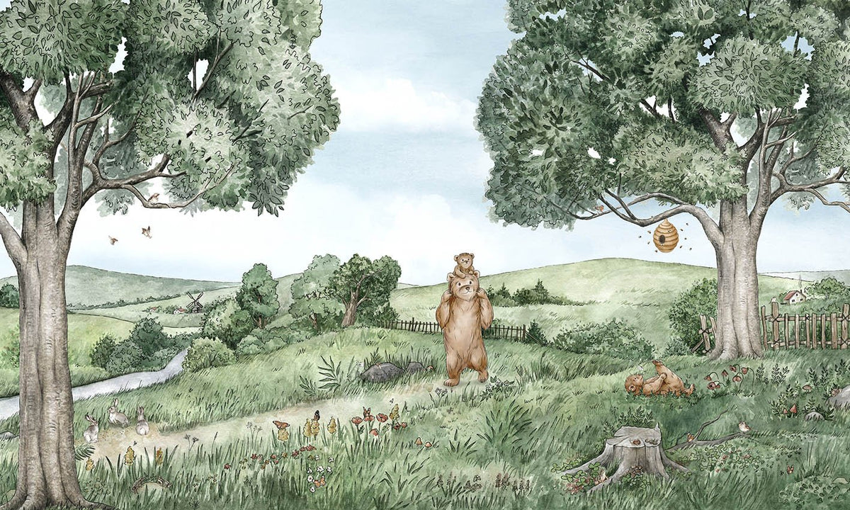 Bear and Bees Wallpaper Mural