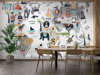 Kids' Animal World Map Wallpaper with cute illustrations. A780