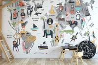 Scandinavian-style Animal World Map Wallpaper. A780