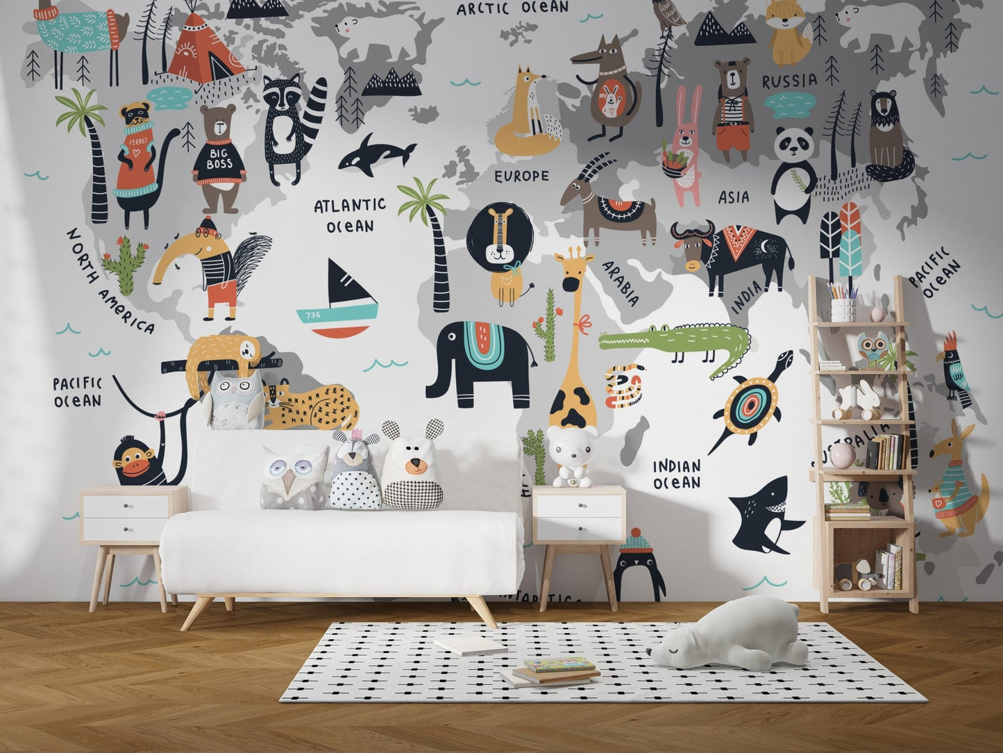 Fun Animal World Map Wallpaper. A780