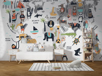 Fun Animal World Map Wallpaper. A780