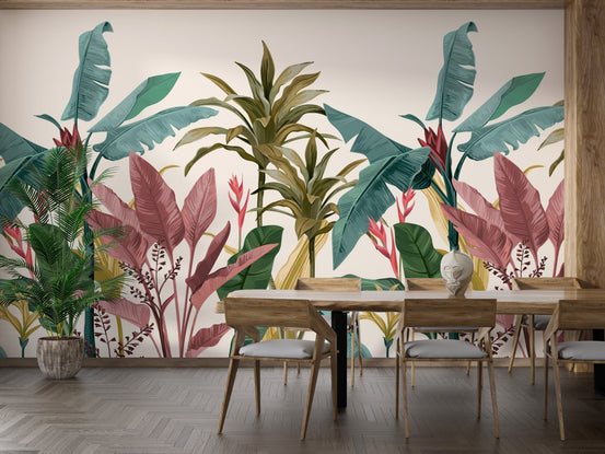 Tropical banana leaves wallpaper for modern interiors. A785