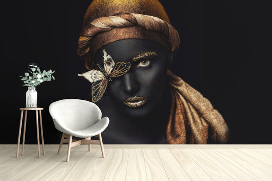 Beautiful Black women wall mural with glitter lips design., B791