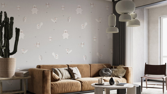 Cream baby forest friends wallpaper design
