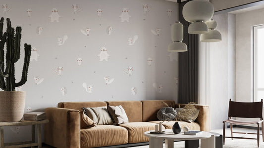 Cream baby forest friends wallpaper design
