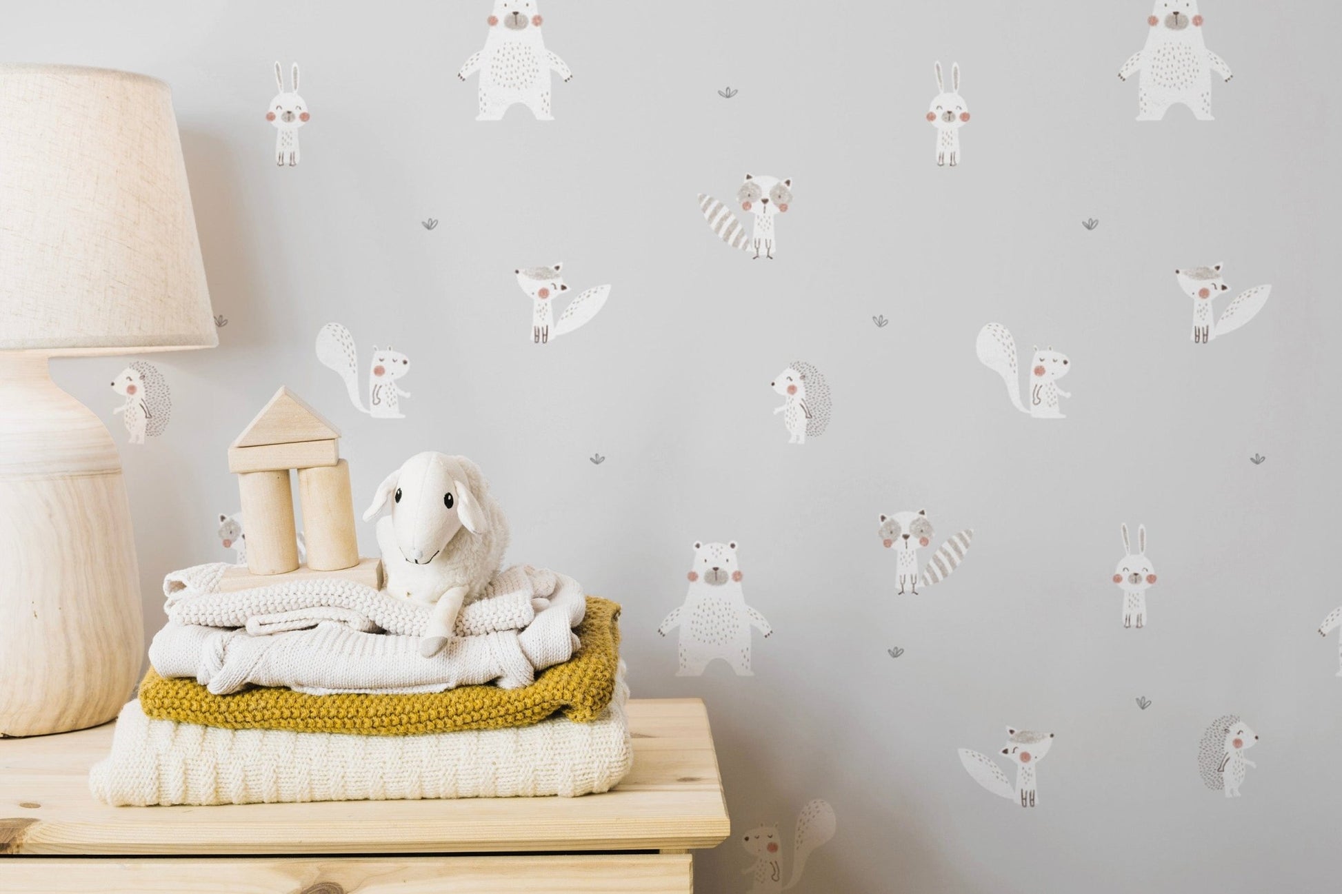 Cream forest animals wallpaper for nursery
