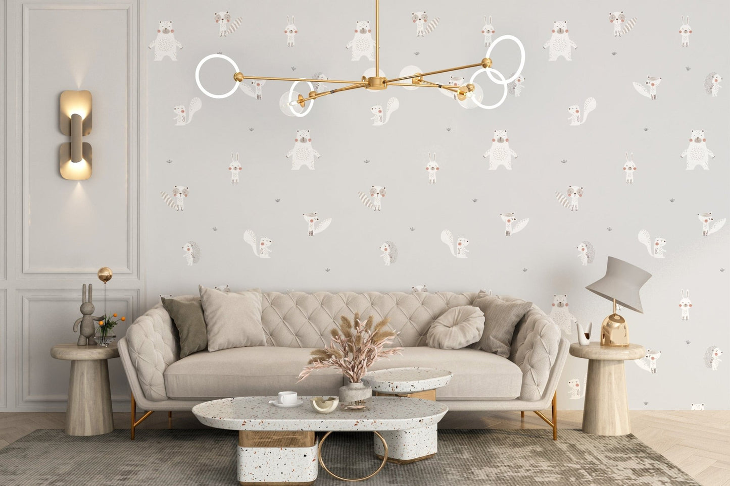 Adorable baby forest wallpaper in cream
