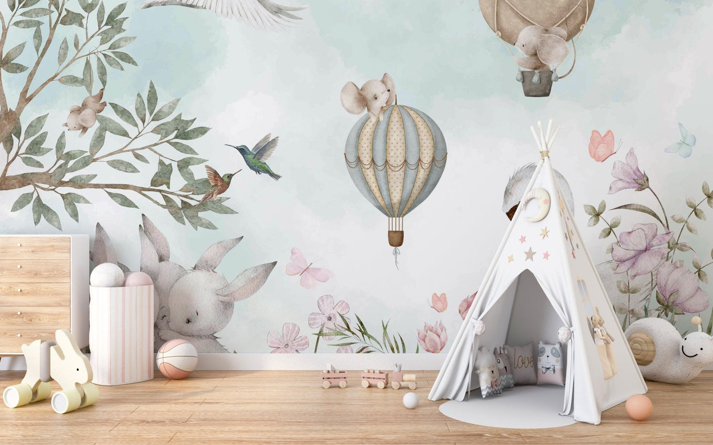 Elegant swan in floral mural wallpaper, C114