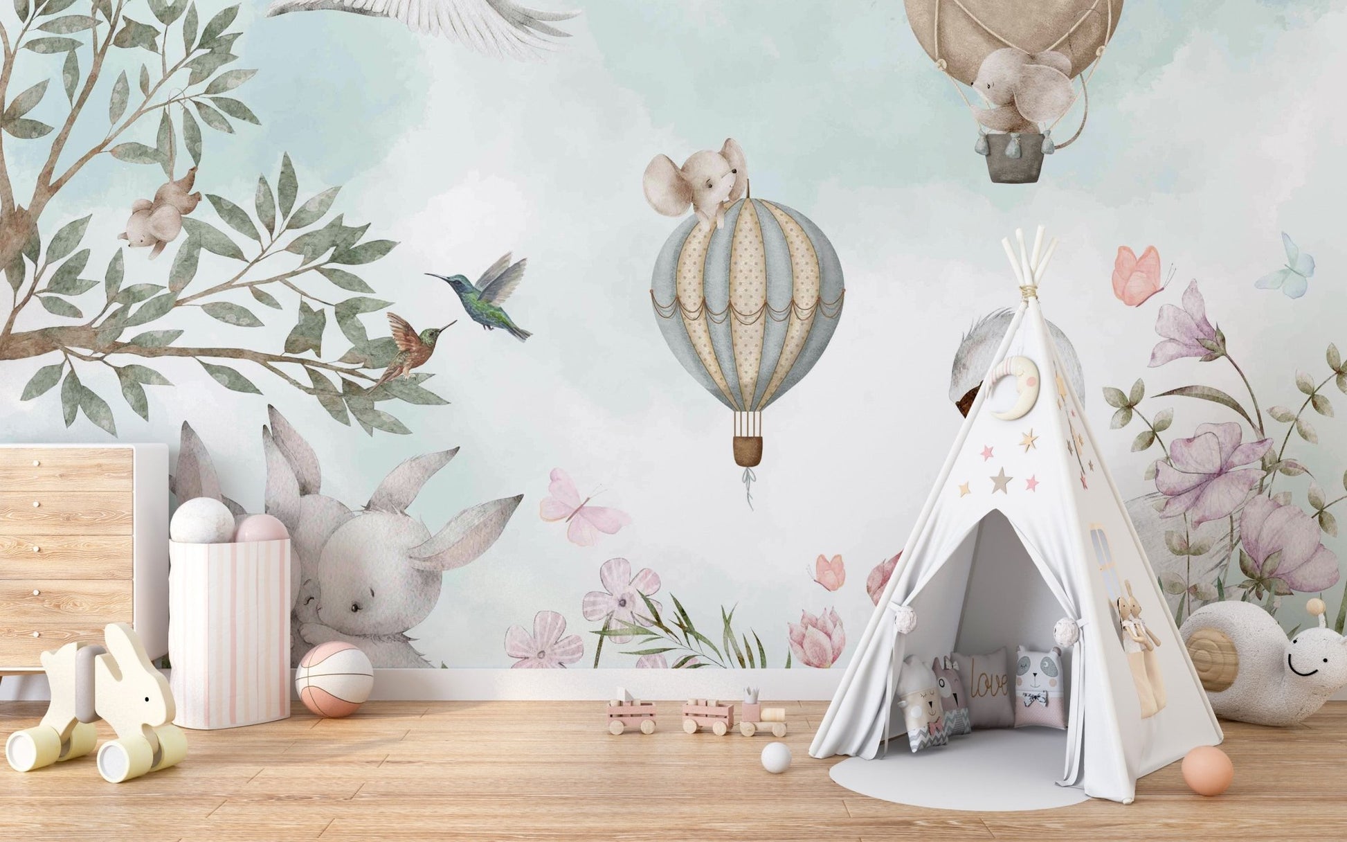 Elegant swan in floral mural wallpaper, C114
