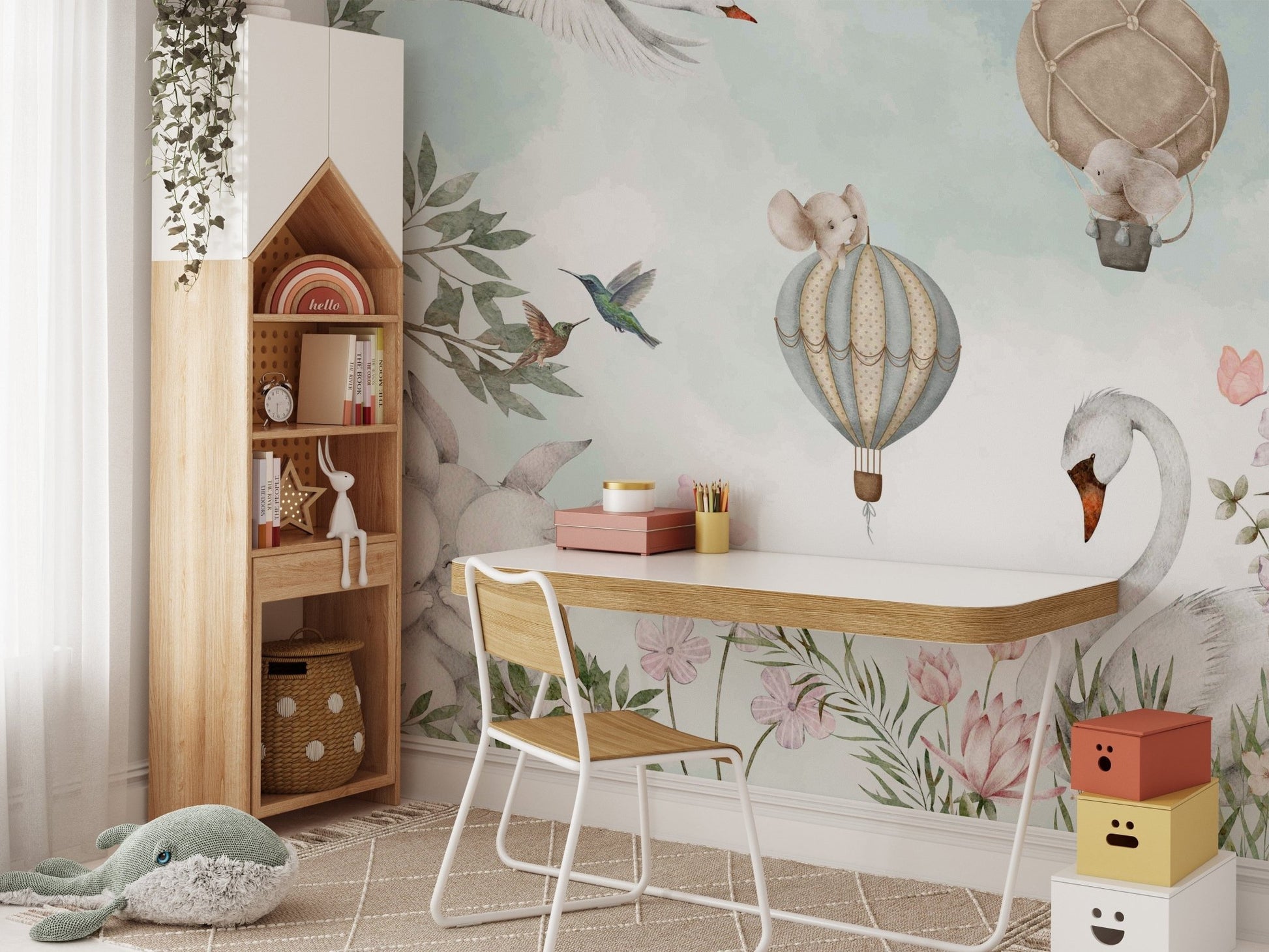 Soft pastel nature-themed wallpaper mural, C114