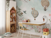 Soft pastel nature-themed wallpaper mural, C114