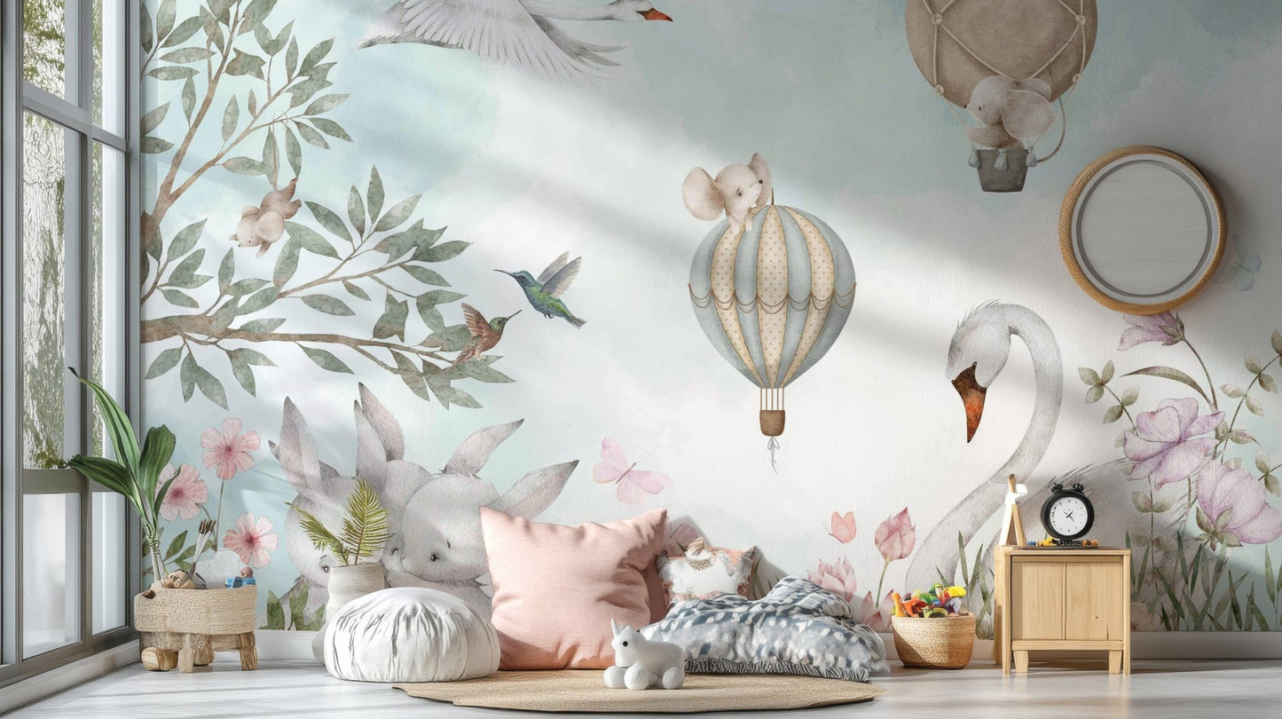 Woodland creatures in nature mural art, C114