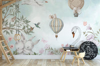 Peaceful animal and floral wallpaper mural, C114