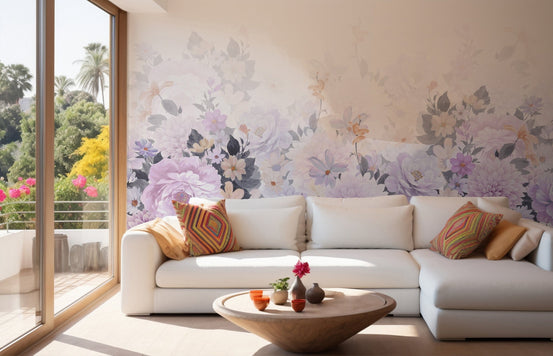 Elegant watercolor peony wallpaper with soft flowers. A760