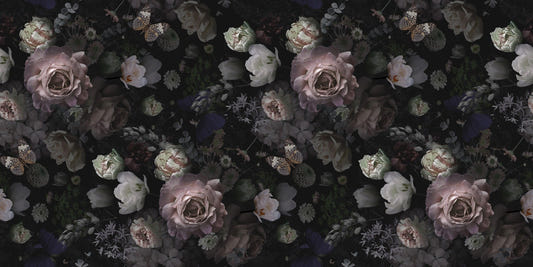 Pink Roses and Dark Wild Flowers Wallpaper Mural