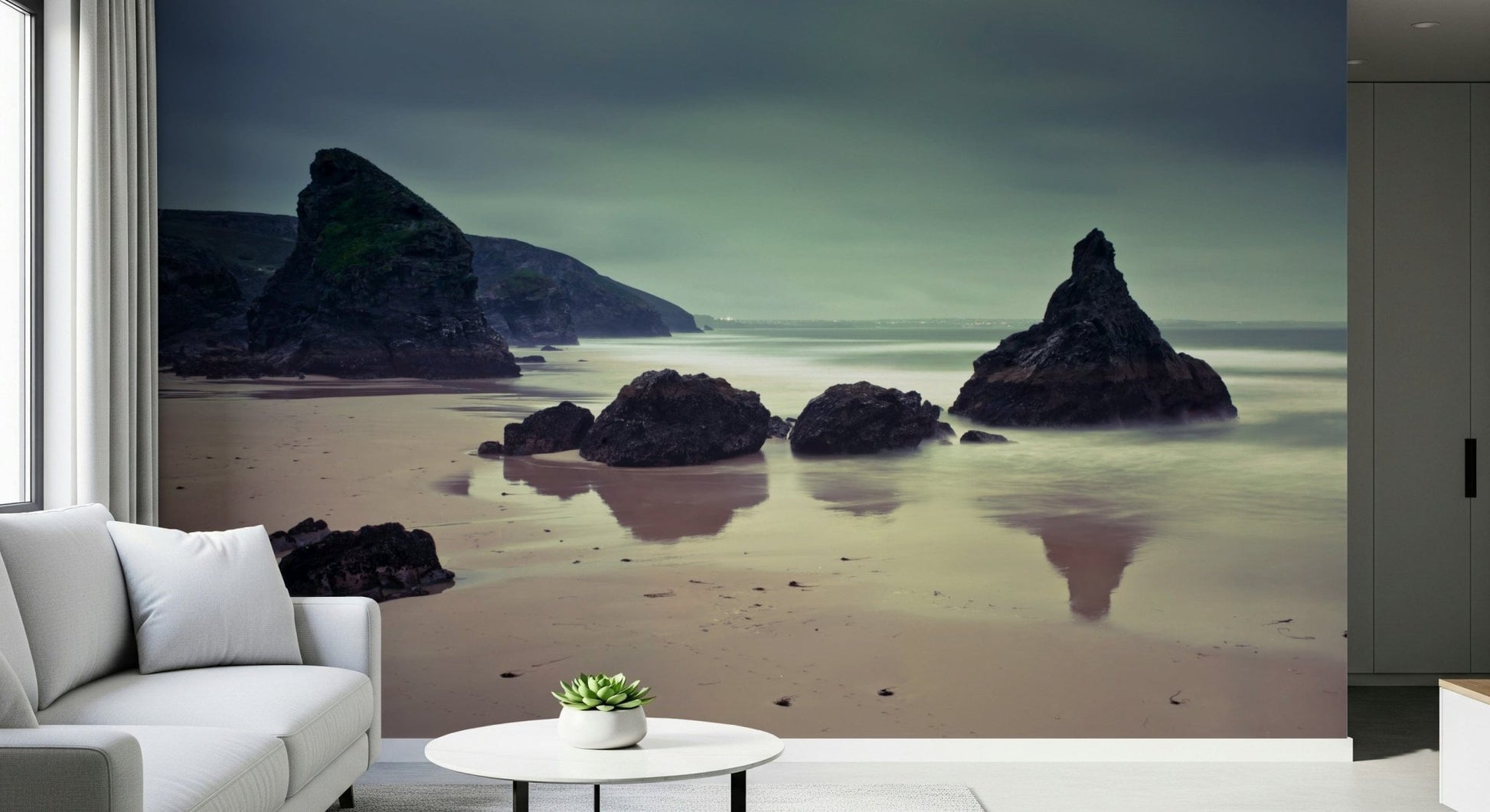 Bedruthan Steps Beach sublime coastal scene wallcovering feature.
