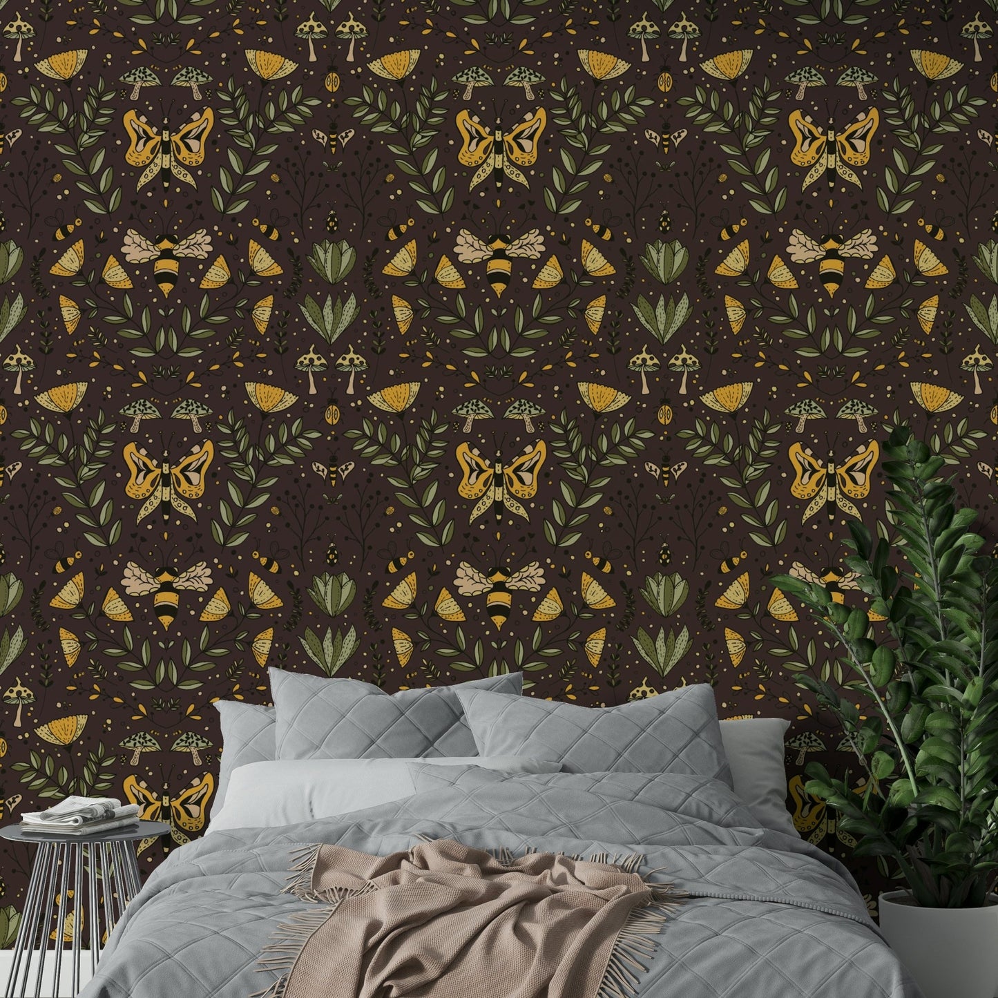 Bees Butterflies and Flowers mural for an accent wall.

