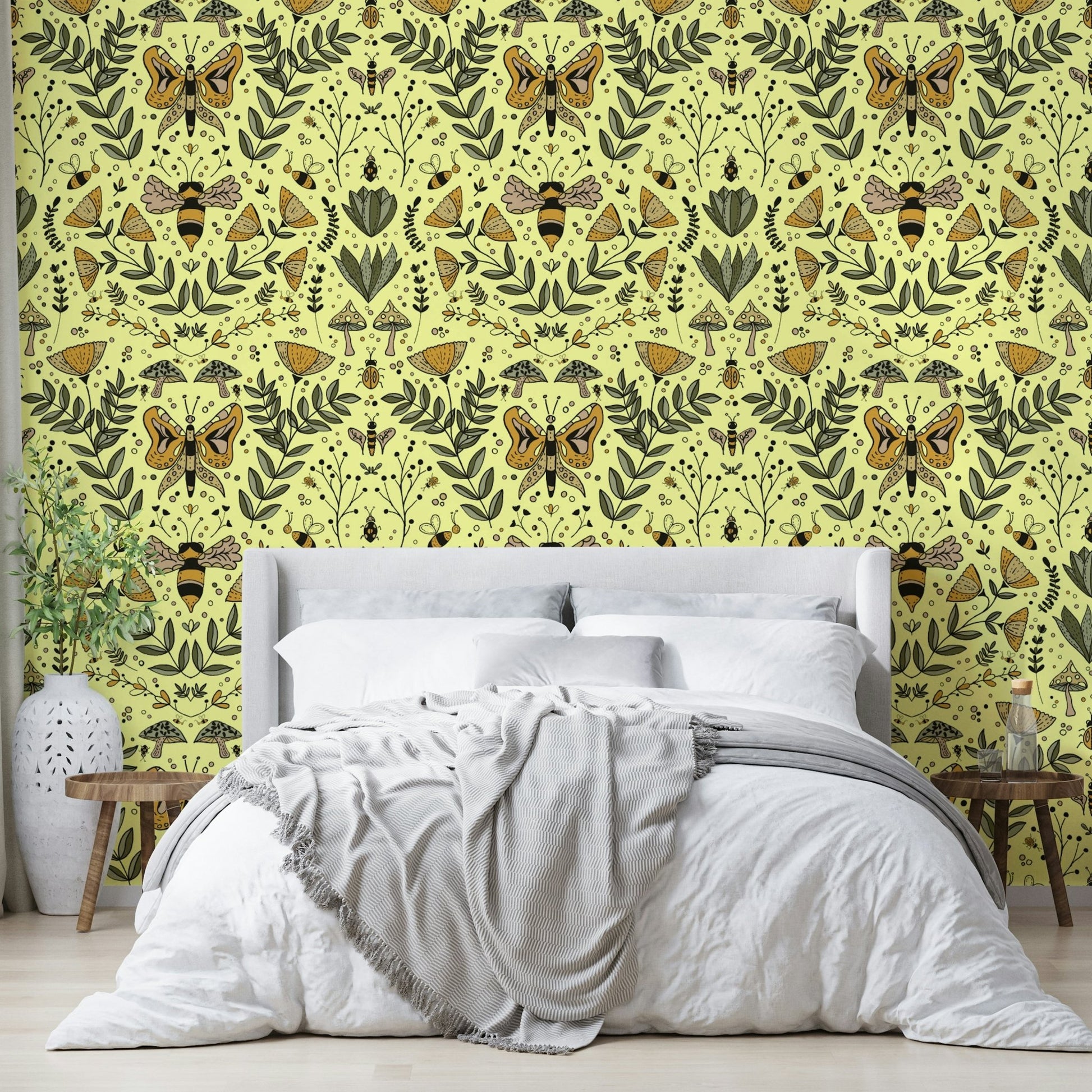 Bees Butterflies and Flowers wallpaper for a child's room.

