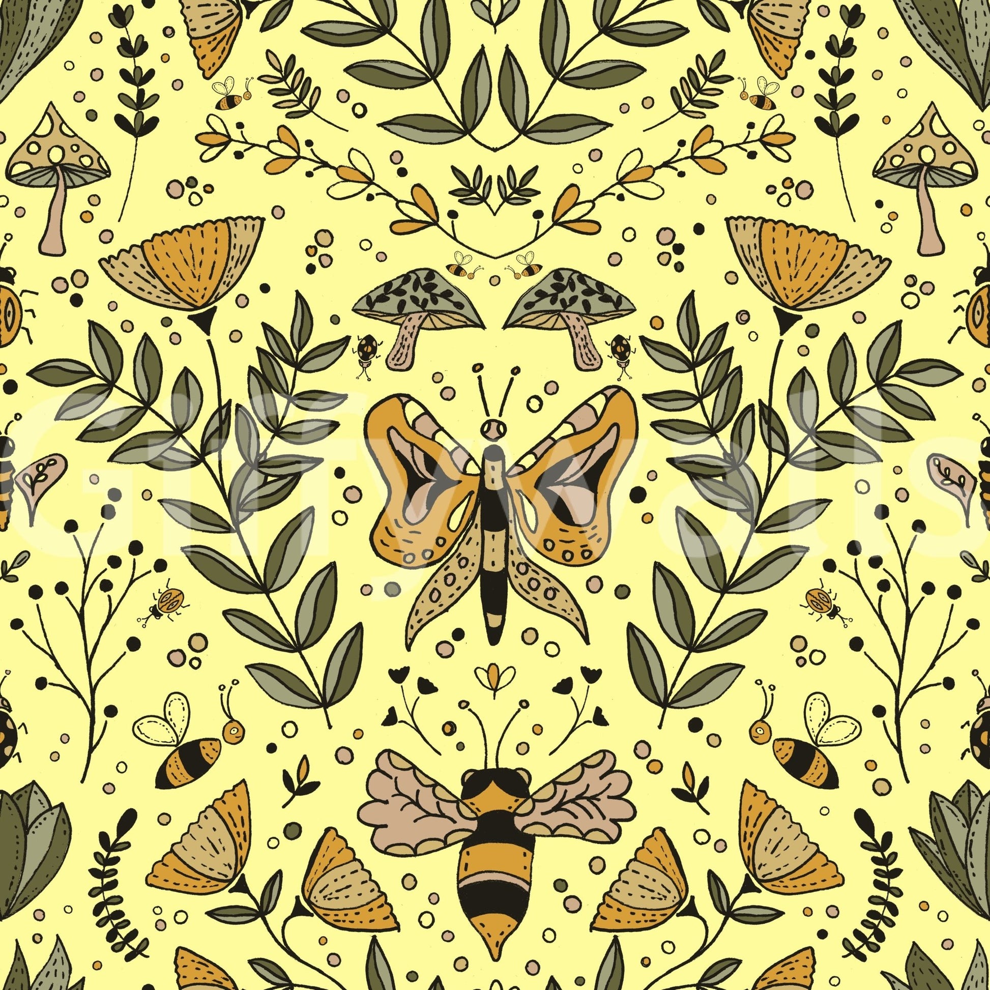 Bees Butterflies and Flowers mural for an accent wall.

