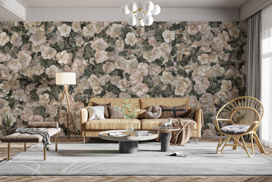 White begonia flower wallpaper for walls DTLI05
