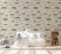 Beige savannah wallpaper with wild animals
