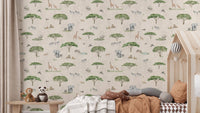 African safari wildlife wallpaper in beige
