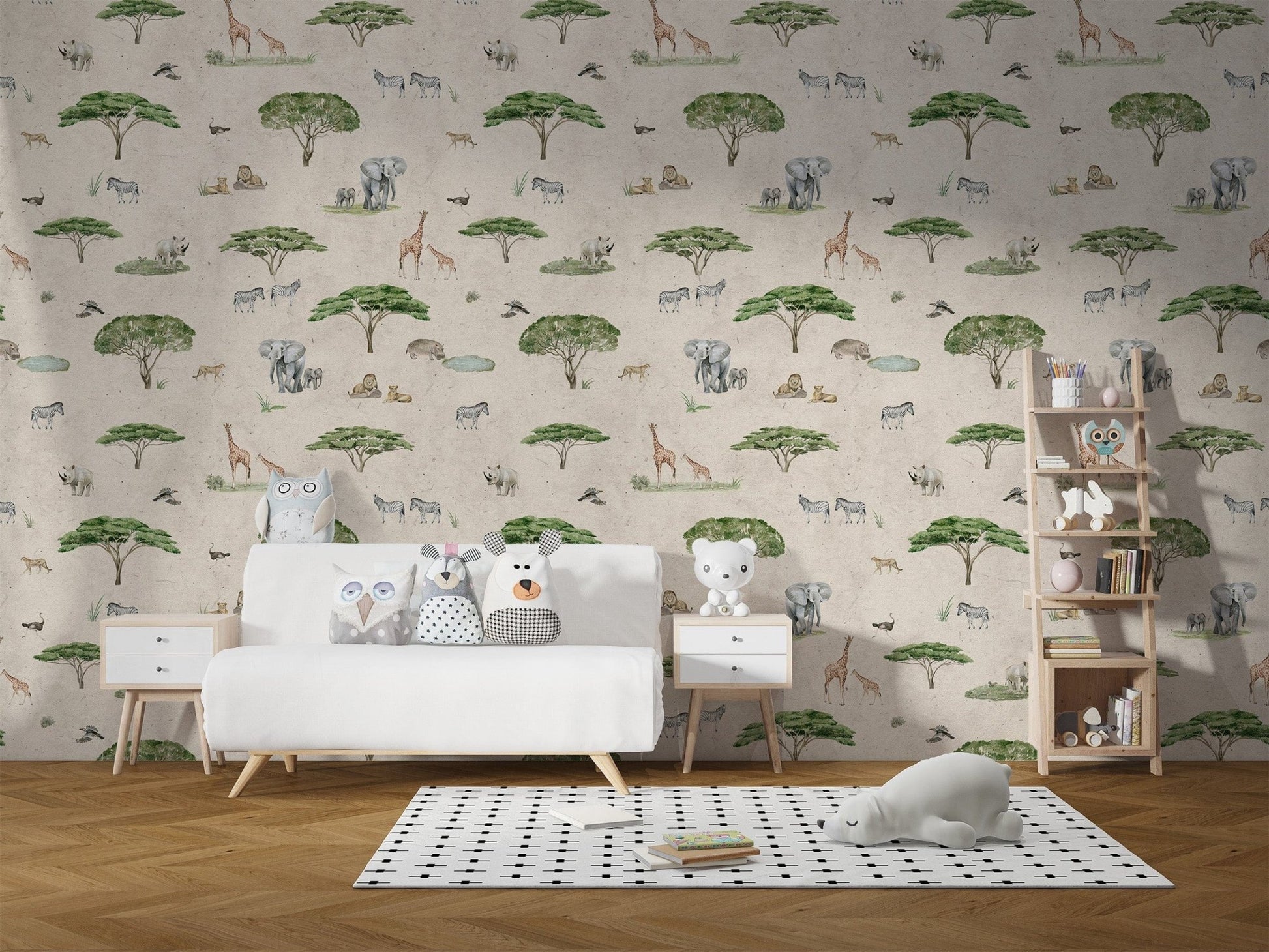 Beige acacia tree and wildlife wallpaper
