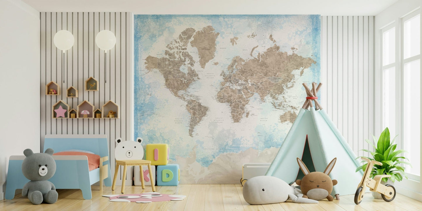 Watercolor map beige and sky blue

