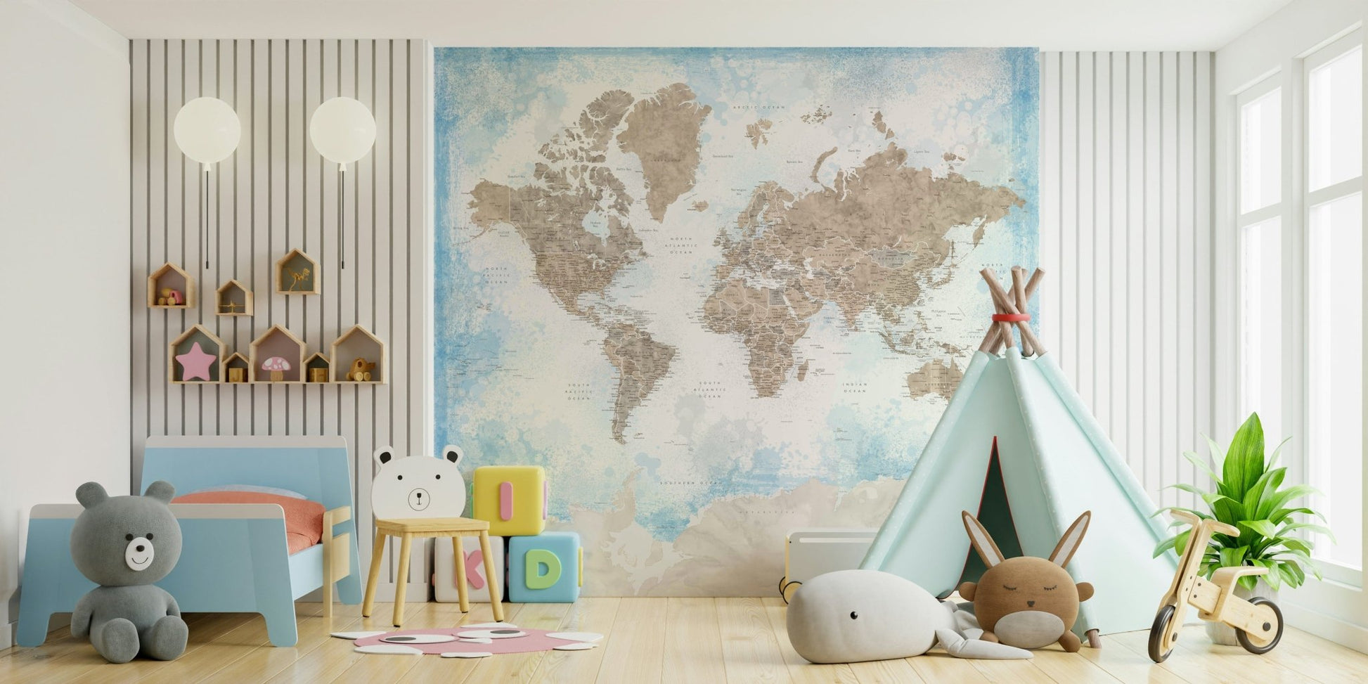 Watercolor map beige and sky blue

