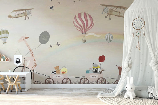 Beige Color Jovial Animals Wallpaper Mural - Giffywalls A574