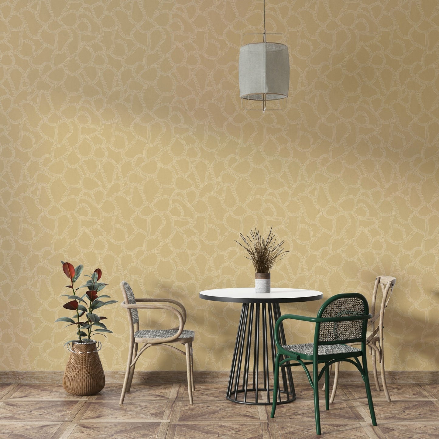 Boho-style wallpaper with overlapping shapes

