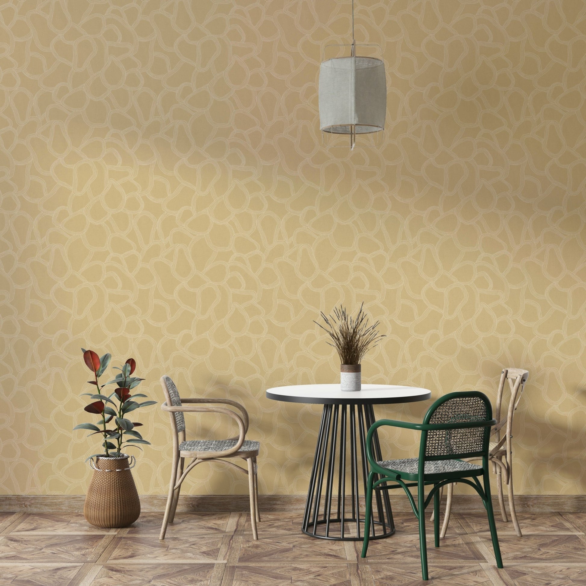 Boho-style wallpaper with overlapping shapes


