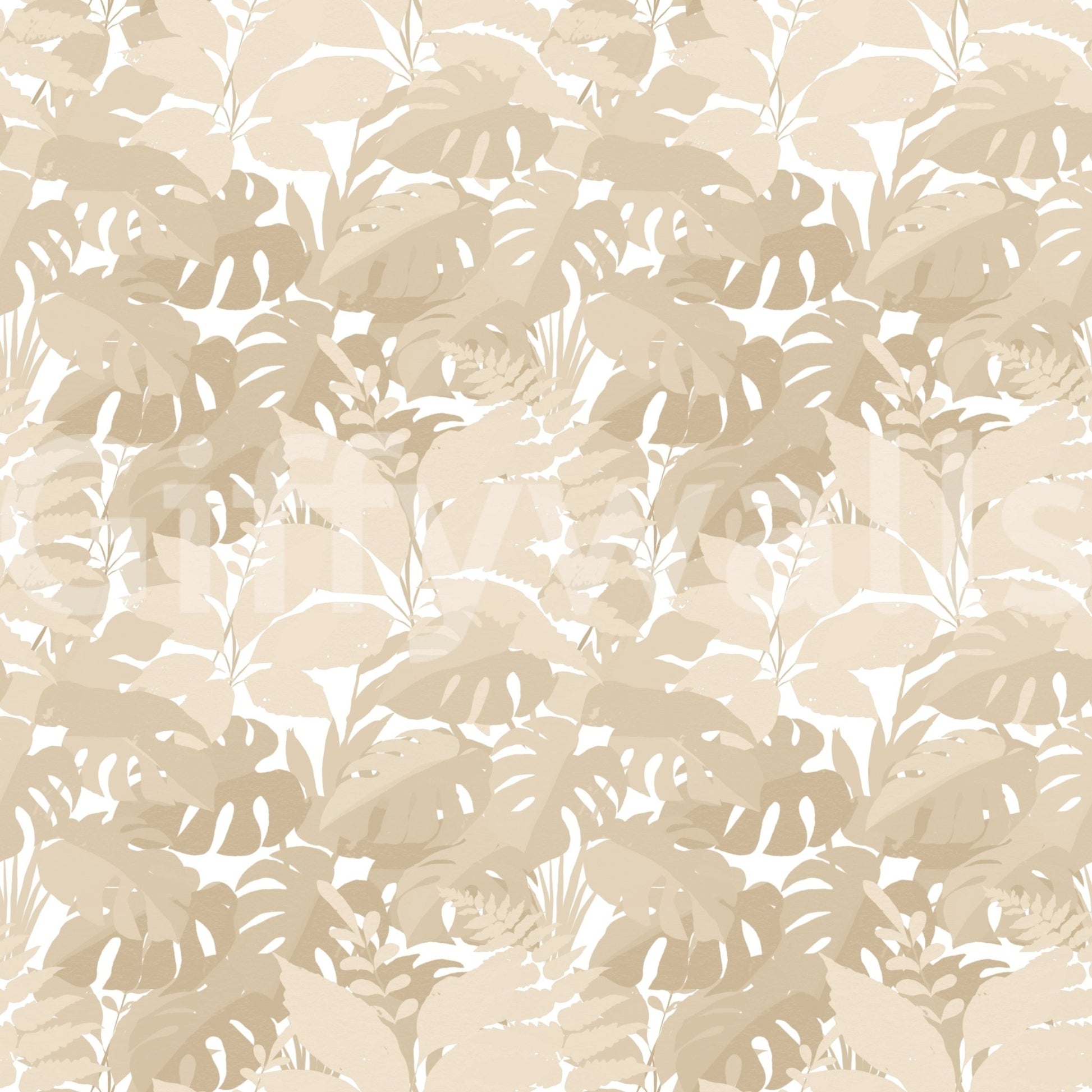 Beige Botanical Embrace Monstera Foliage Wallpaper with layered cream leaf forms, GD8944