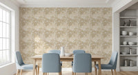 Dining area with blue chairs and Beige Botanical Embrace Monstera Foliage Wallpaper, GD8944