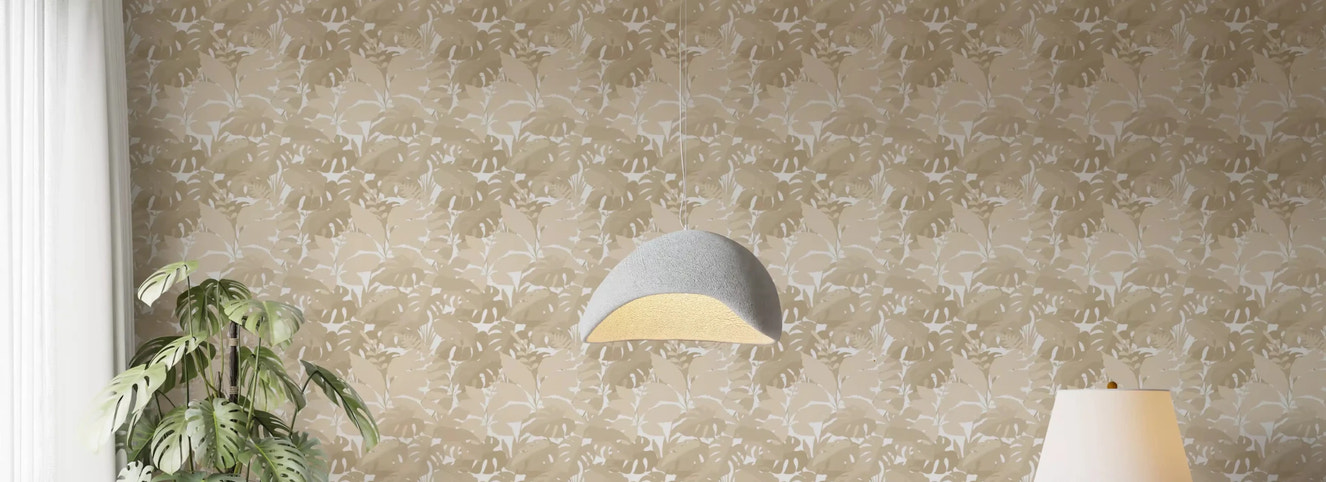 Beige Botanical Embrace Monstera Foliage Wallpaper⁠